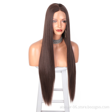 Aisi Hair Silky Straight Brown Synthetic Long Wig Wholesale Swiss Lace Wig Synthetic Hair Front Lace Wigs For Black Women